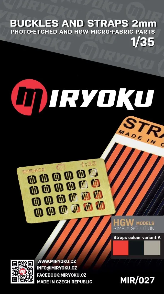 Sada Miryoku MIR-027 přezky a popruhy 2 mm varianta B v měřítku 1/35 s fotoleptem a textilními pásky