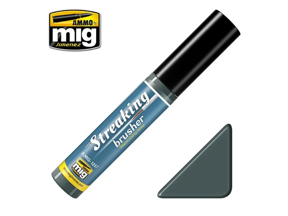 Lahvička AMMO Mig A.MIG-1257 Streakingbrusher teplá špinavě šedá Warm Dirty Grey 10 ml