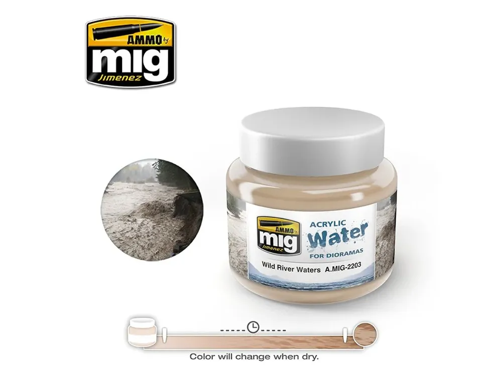 Balení akrylového vodního efektu AMMO Mig A.MIG-2203 Acrylic Water Wild River Waters 250 ml