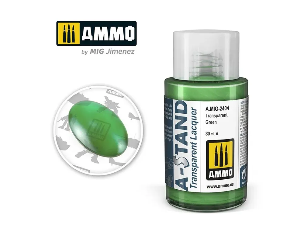 Lahvička lakové barvy AMMO Mig A-STAND A.MIG-2404 transparentní zelená 30 ml