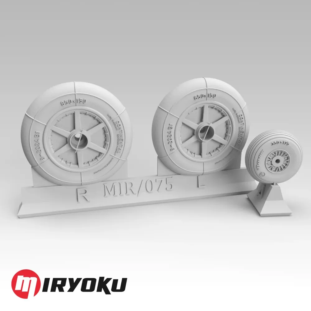 Miryoku MIR-075 3D tištěná kola Bf 109 E/F/G-2 1/32 s hladkými pneumatikami 650×150 a maskami