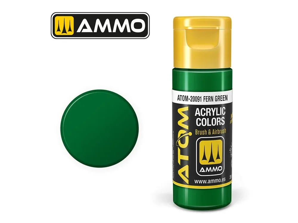 Lahvička akrylové barvy AMMO Mig ATOM COLOR 20091 kapradinová zelená Fern Green 20 ml