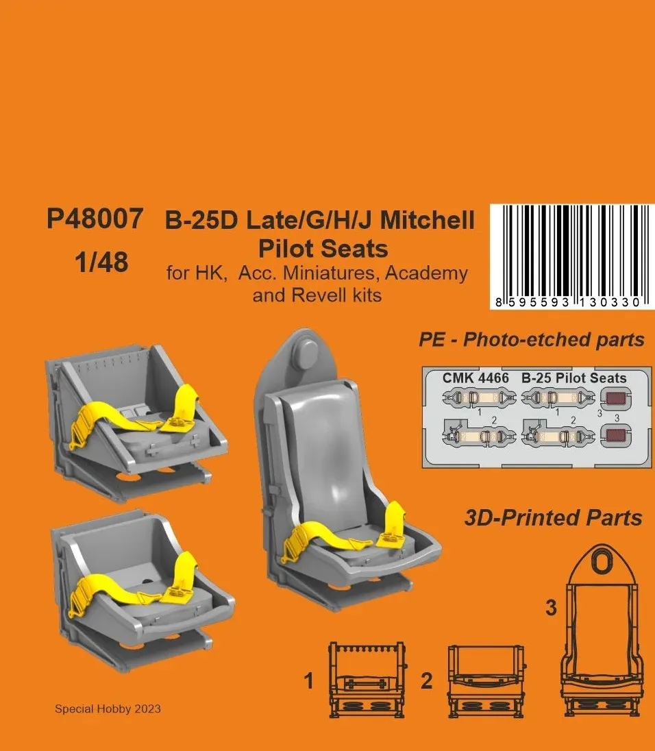 Resinové pilotní sedačky CMK P48007 pro B-25 Mitchell v měřítku 1/48