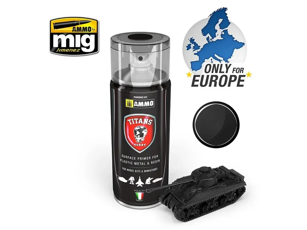 Sprej Titans Hobby TTH100 Black Matt Primer, černý matný akrylový základ 400 ml
