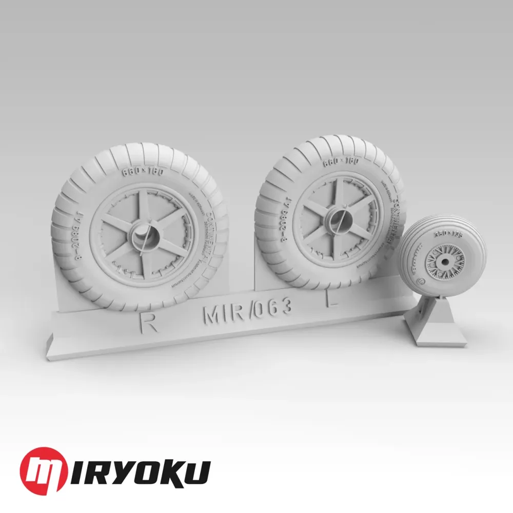 3D tištěná kola Miryoku MIR-063 Bf 109 E/F/G-2 raná verze v měřítku 1/48 s maskami na disky