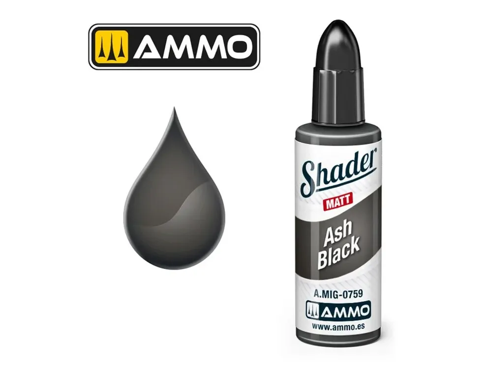 Lahvička AMMO Mig A.MIG-0759 Matt Shader popelavě černá (Ash Black) 10 ml