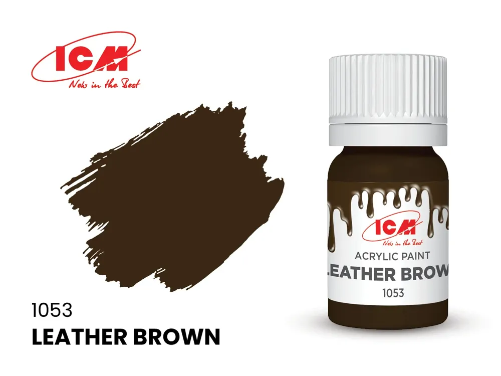 Lahvička akrylové barvy ICM Acrylic 1053 kožená hnědá (Leather Brown) 12 ml