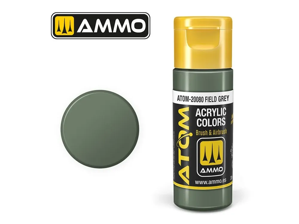 Lahvička akrylové barvy AMMO Mig ATOM COLOR 20080 polní šedá Field Grey 20 ml