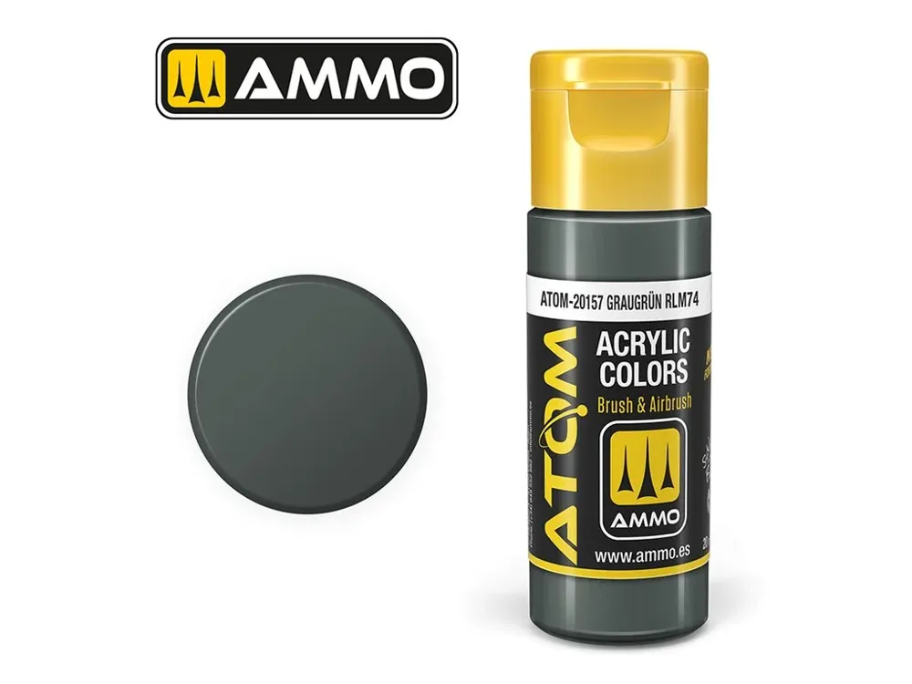 Lahvička akrylové barvy AMMO Mig ATOM COLOR 20157 šedozelená RLM74, 20 ml