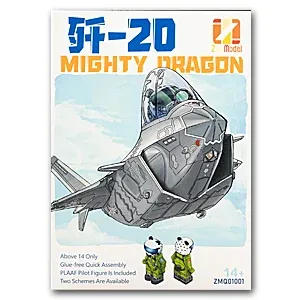 Stylizovaná stavebnice ZIMI Model J-20 Mighty Dragon Cute Plane s figurkou pilota a obtisky