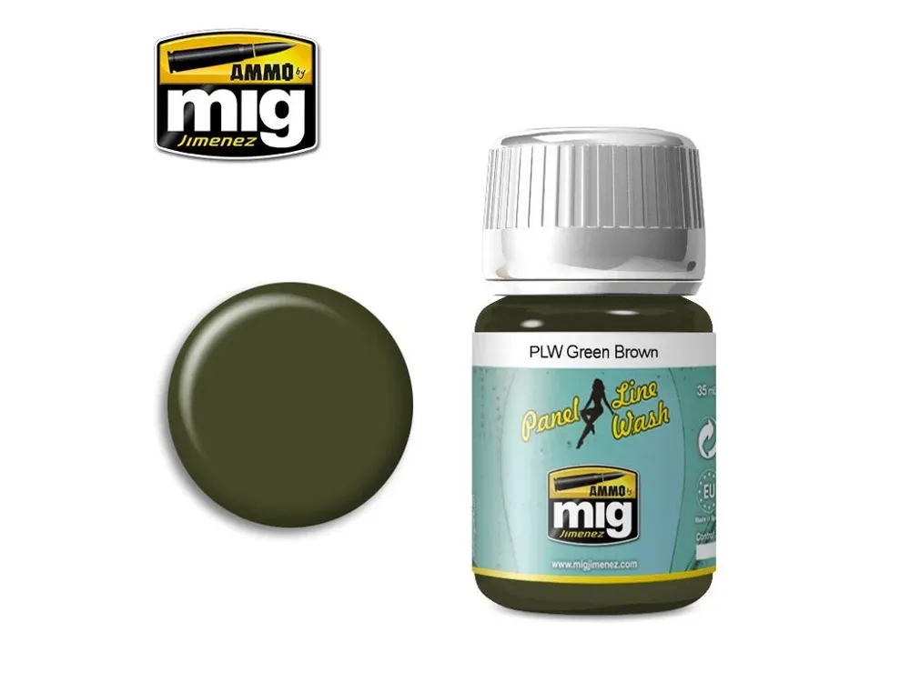 Lahvička enamelového washe AMMO Mig A.MIG-1612 PLW Panel Line Wash zelenohnědá 35 ml