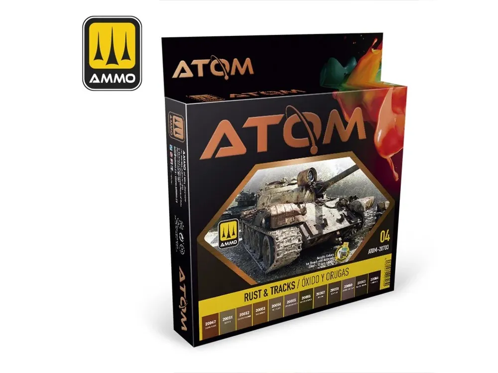 Sada akrylových barev AMMO Mig ATOM Rust & Tracks pro rez a pásy vojenské techniky