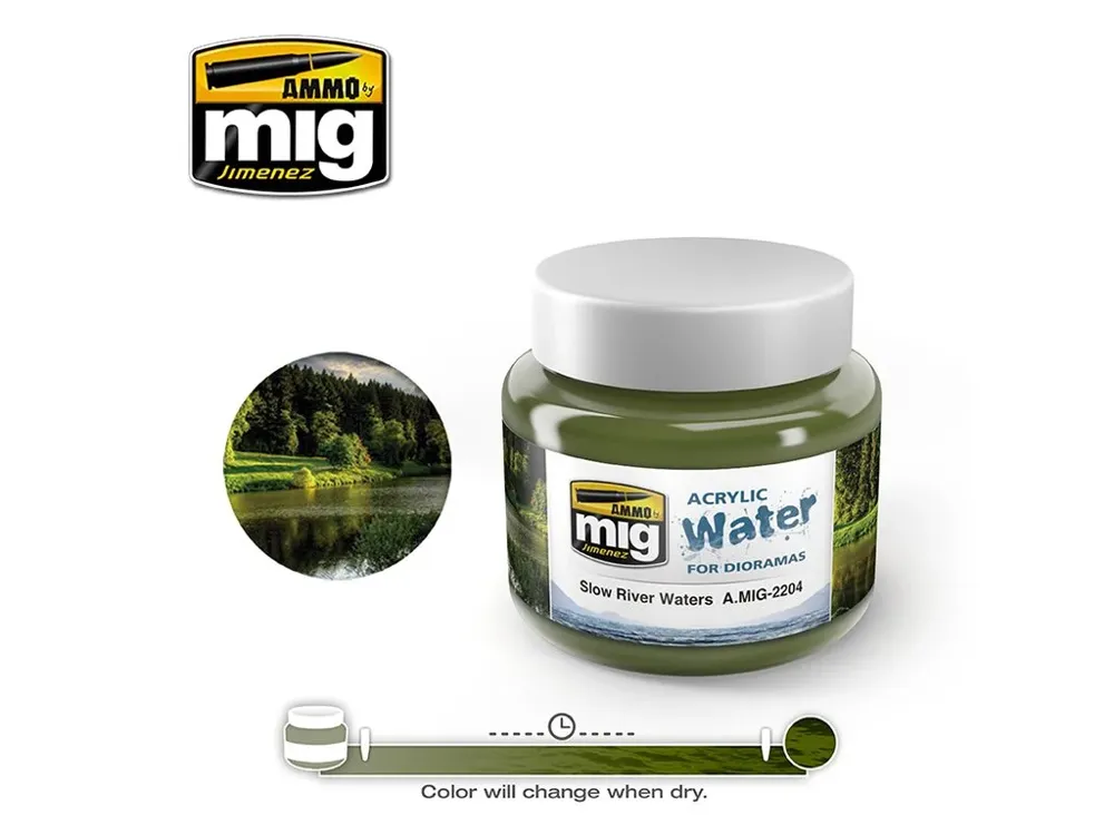 Balení akrylového vodního efektu AMMO Mig A.MIG-2204 Acrylic Water pomalu tekoucí řeka 250 ml