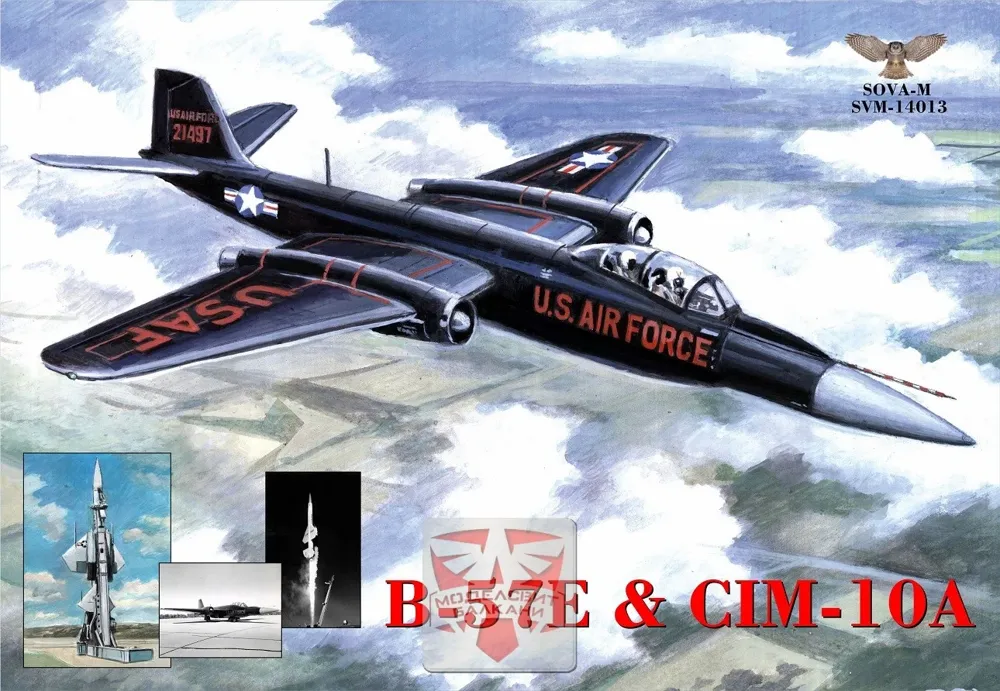 Krabice stavebnice Sova-M 1/144 B-57E Canberra + CIM-10A Bomarc, plastikový model letounu