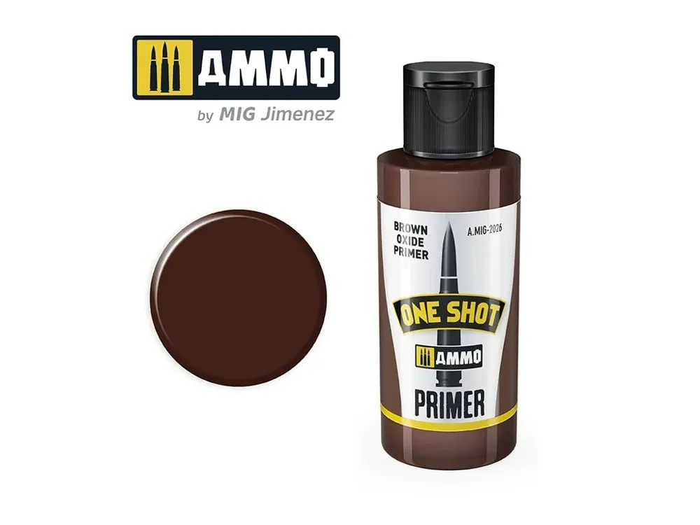 Lahvička primeru AMMO Mig One Shot Primer A.MIG-2026 hnědá oxidová (Brown Oxide)