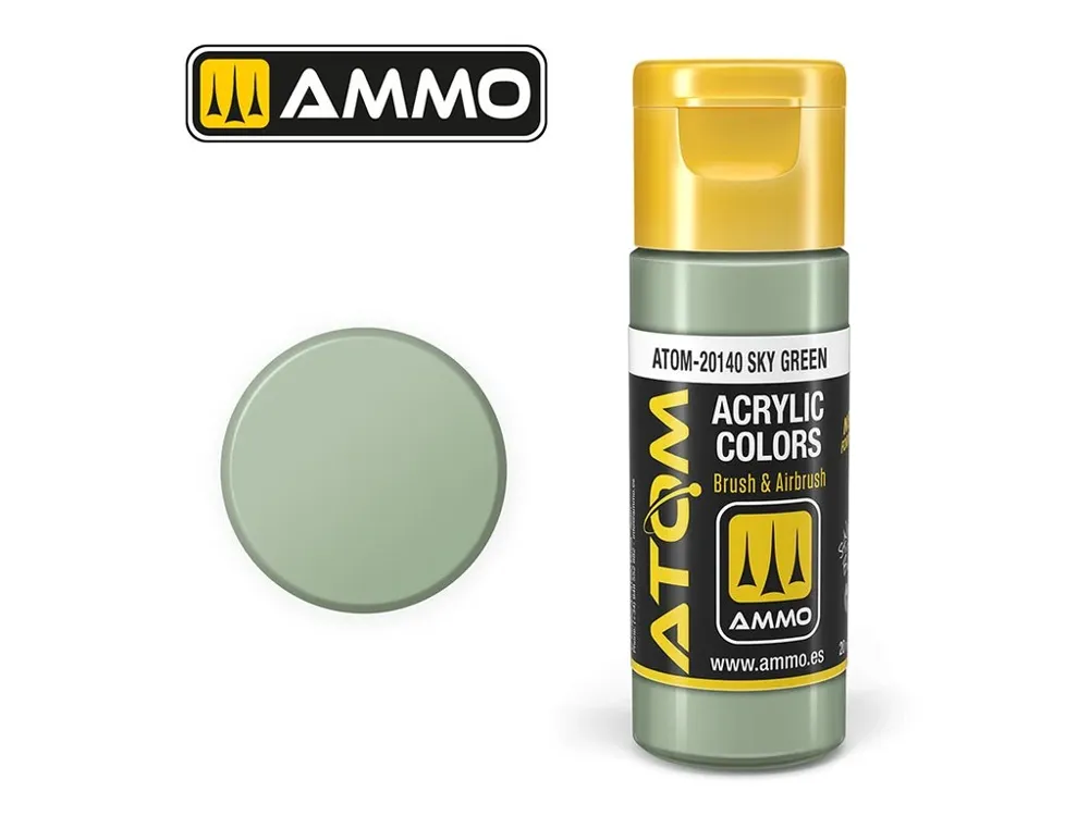 Lahvička akrylové barvy AMMO Mig ATOM Color ATOM-20140 nebeská zelená (Sky Green) 20 ml