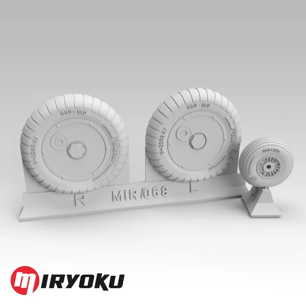3D tištěná kola Miryoku MIR-068 Bf 109 G se šroubovaným diskem 660×160 v měřítku 1/48 s maskami