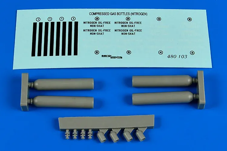 Detailní set Aires 480103 tlakové lahve se stlačeným plynem, dusík, měřítko 1/48