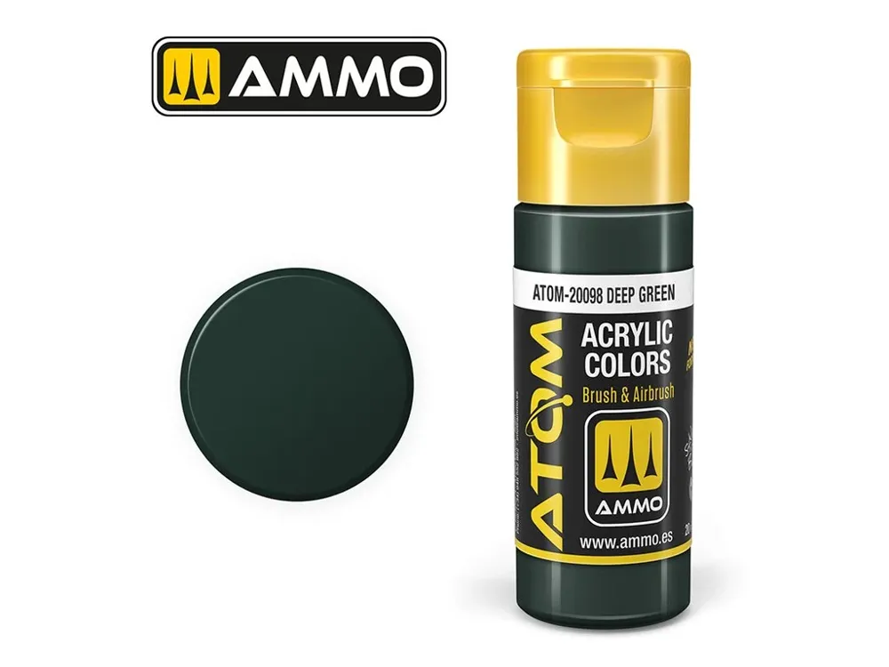 Lahvička akrylové barvy AMMO Mig ATOM COLOR 20098 tmavě zelená Deep Green 20 ml