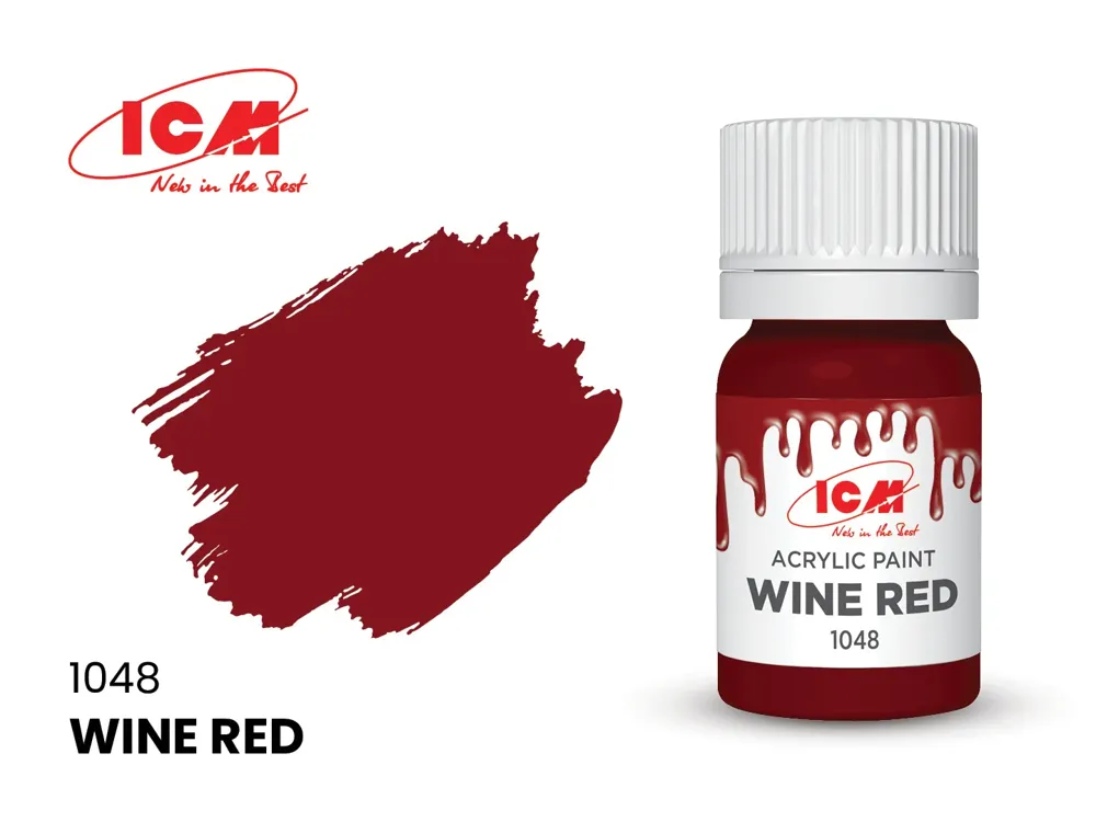 Lahvička akrylové barvy ICM Acrylic vínově červená (Wine Red) 12 ml