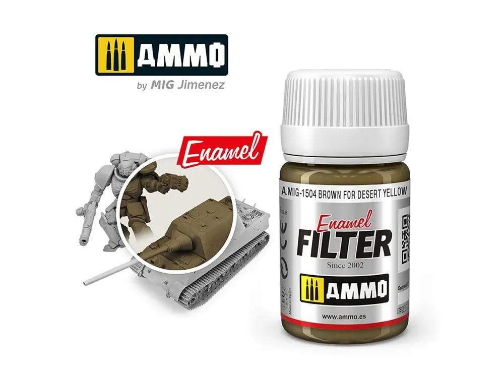 Lahvička enamelového filtru AMMO Mig A.MIG-1504 Brown for Desert Yellow 35 ml