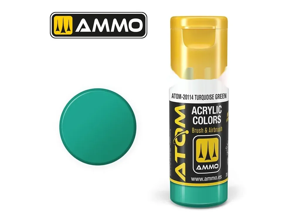 Lahvička akrylové barvy AMMO Mig ATOM Color ATOM-20114 tyrkysově zelená 20 ml