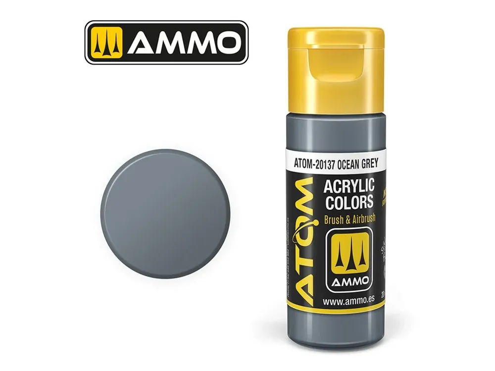 Lahvička akrylové barvy AMMO Mig ATOM COLOR 20137 oceánská šedá Ocean Grey 20 ml