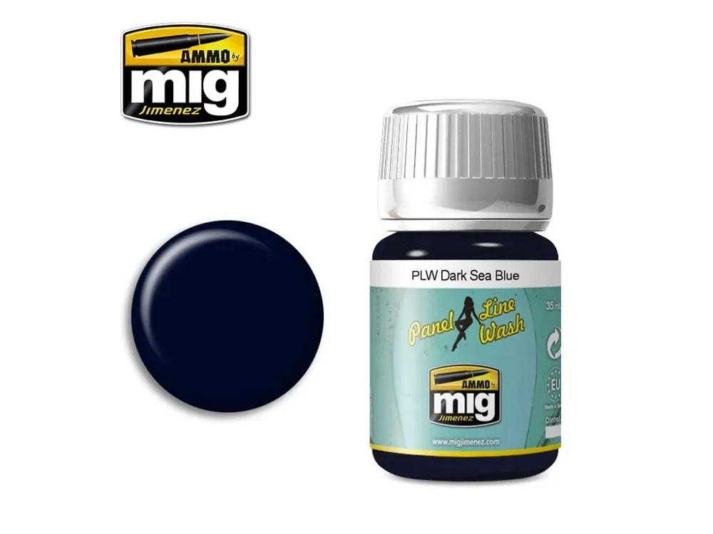 Lahvička enamelového washe AMMO Mig A.MIG-1603 PLW Dark Sea Blue Panel Line Wash 35 ml