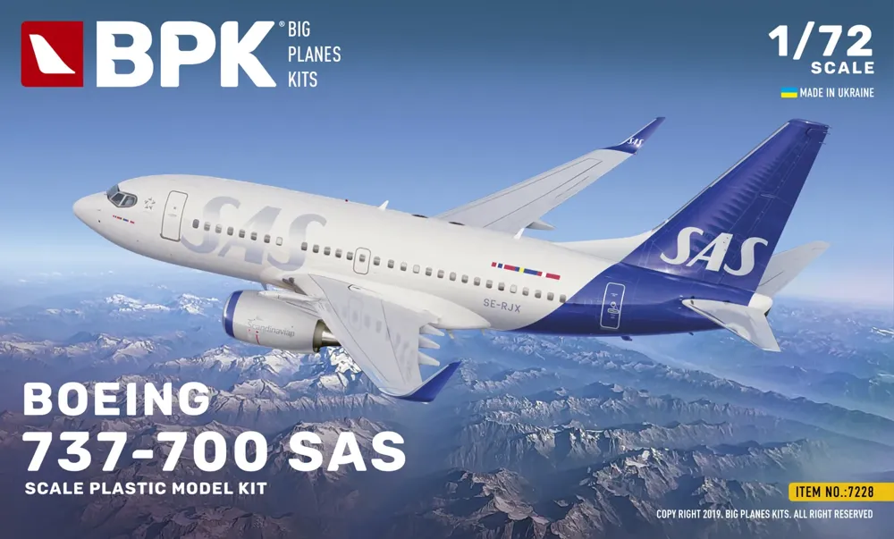 Krabice stavebnice Big Plane Kits BPK7228 Boeing 737-700 SAS v měřítku 1/72
