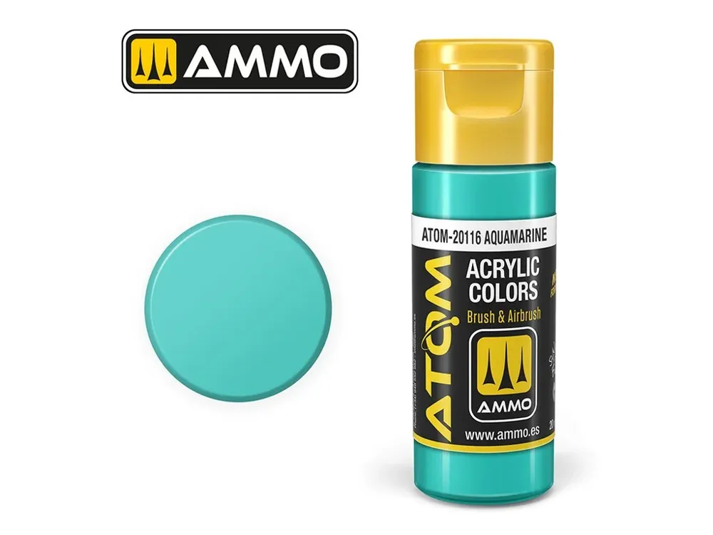 Lahvička akrylové barvy AMMO Mig ATOM Color 20116 akvamarínová Aquamarine 20 ml