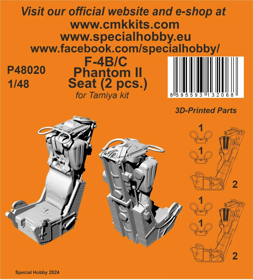 Resinové sedačky CMK P48020 pro F-4B Phantom v měřítku 1/48, balení 2 ks