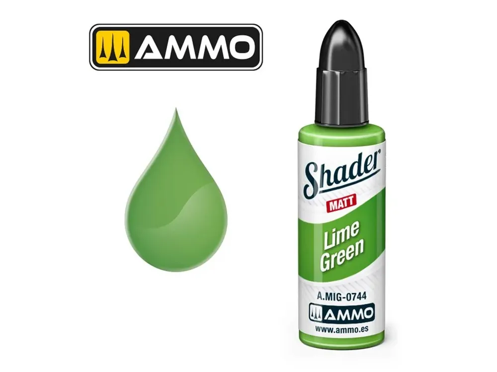Lahvička AMMO Mig Matt Shader A.MIG-0744 limetkově zelená, akrylový shader 10 ml