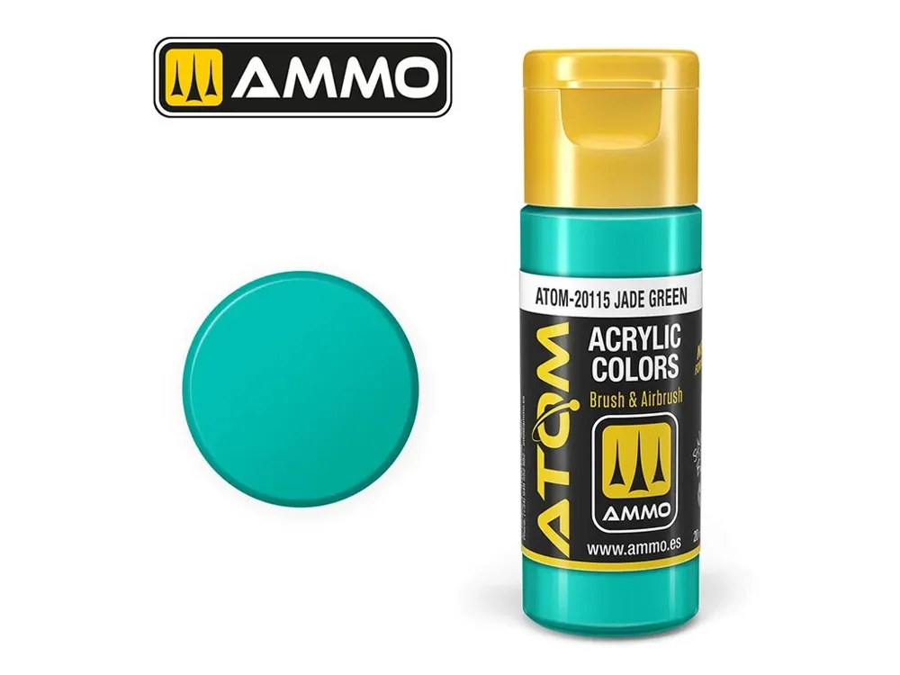 Lahvička akrylové barvy AMMO Mig ATOM Color 20115 jadeitově zelená Jade Green 20 ml