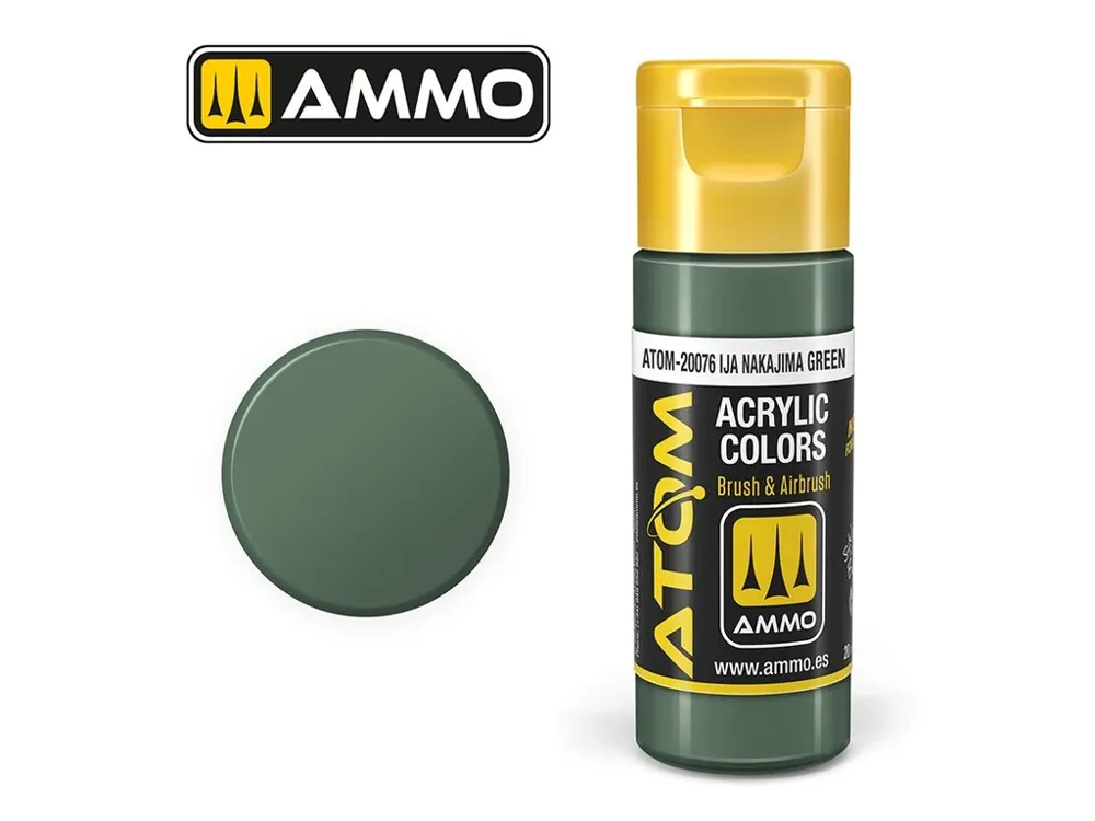 Lahvička akrylové barvy AMMO Mig ATOM Color ATOM-20076 zelená Nakajima IJA, 20 ml
