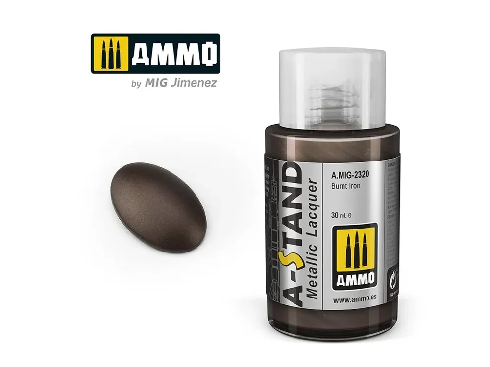 Lahvička lakové barvy AMMO Mig A-STAND Burnt Iron A.MIG-2320, 30 ml