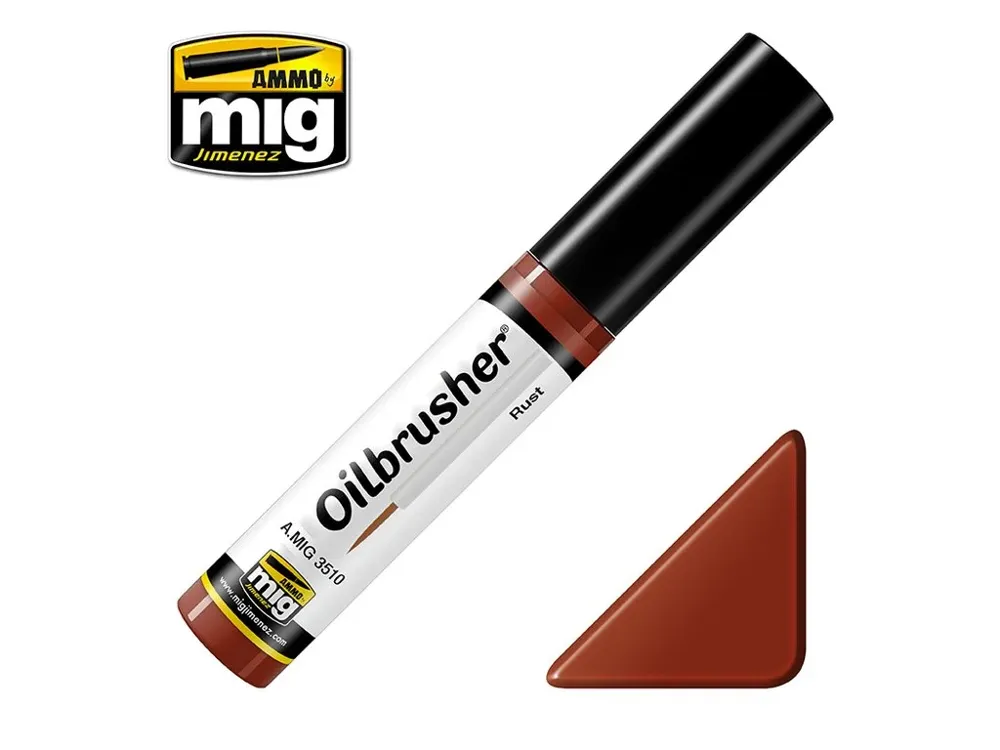 Lahvička olejové barvy AMMO Oilbrusher A.MIG-3510 rezavá (Rust) 10 ml s aplikátorem ve víčku
