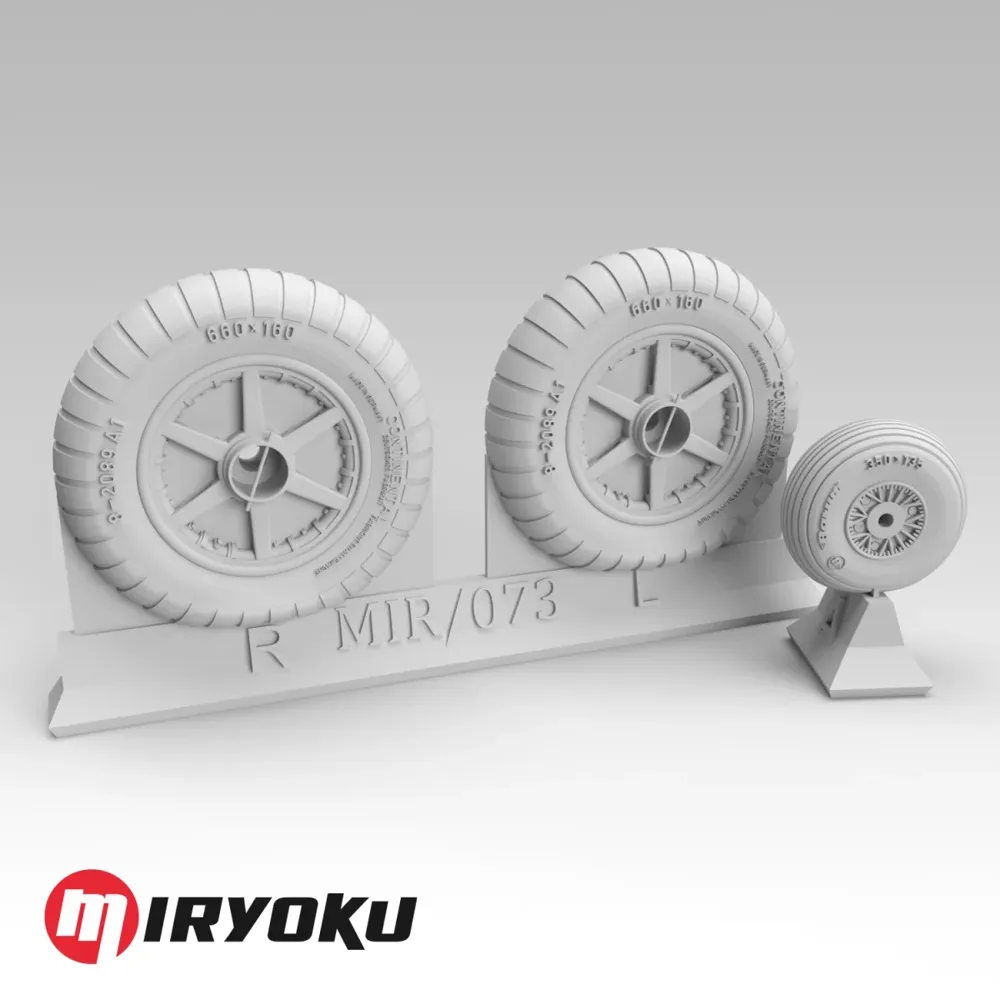 3D tištěná kola Miryoku MIR-073 pro Bf 109 E/F/G-2 raná verze v měřítku 1/32 s maskami