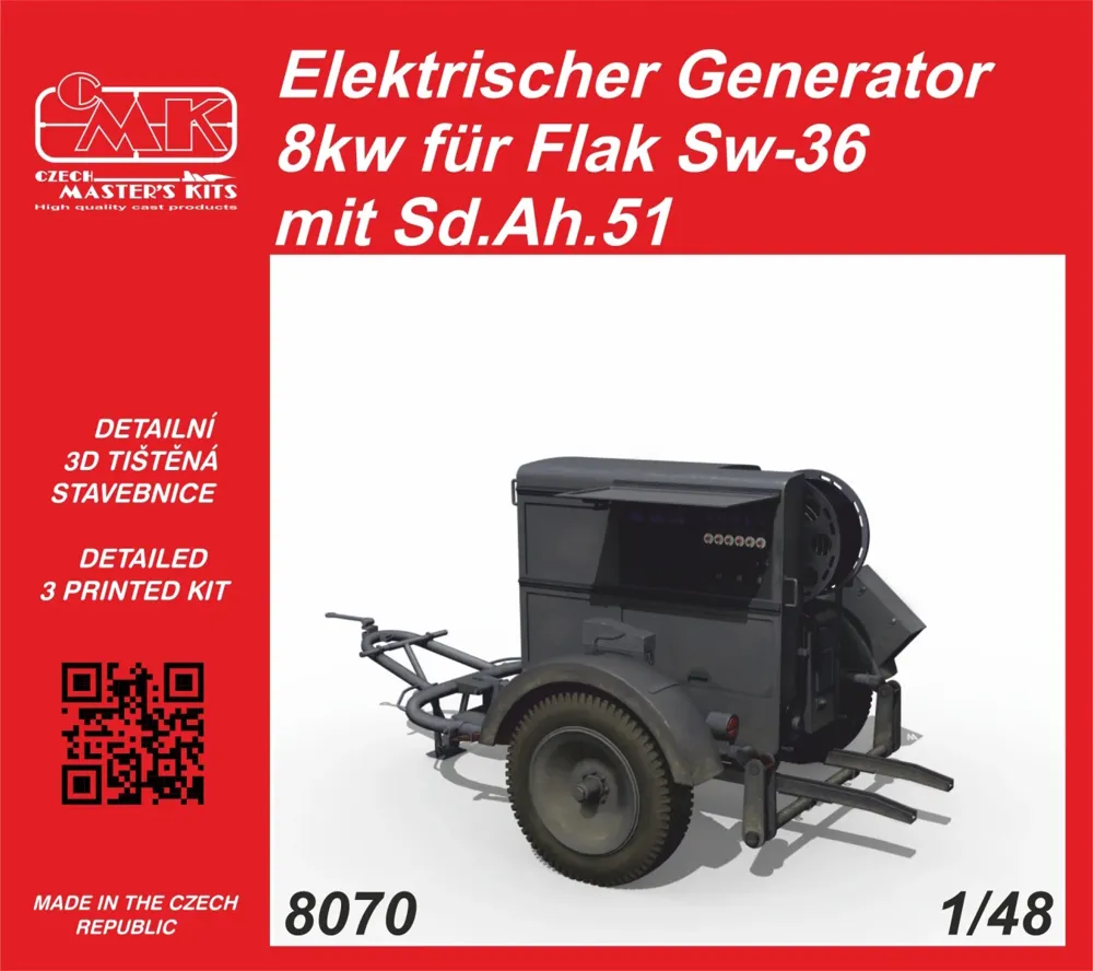 CMK 8070 elektrocentrála 8 kW pro Flak Sw-36 s přívěsem Sd.Ah.51, 3D tištěná sada 1/48