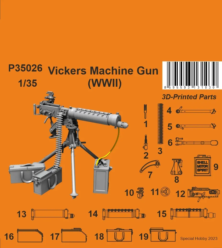 Resinový 3D tištěný kulomet Vickers CMK P35026 v měřítku 1/35