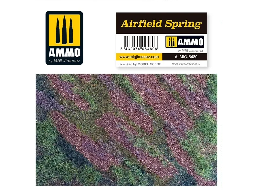 Scenická podložka AMMO Mig A.MIG-8480 Scenic Mats s jarním travnatým letištním povrchem 245 × 245 mm
