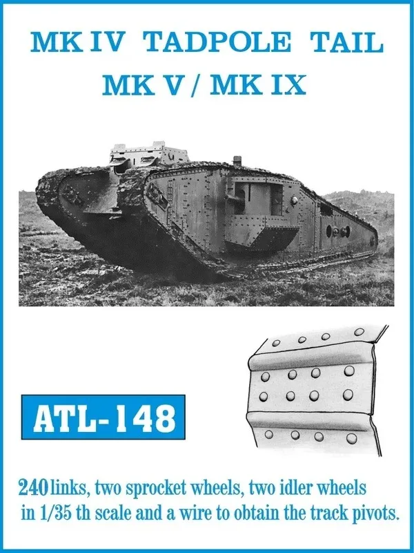 Kovové pásy Friul Model ATL-148 v měřítku 1/35 pro tanky Mark IV Tadpole Tail, Mk V a Mk IX
