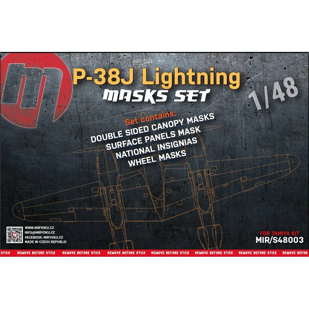 Maskovací sada Miryoku S48003 pro model P-38J Lightning v měřítku 1/48