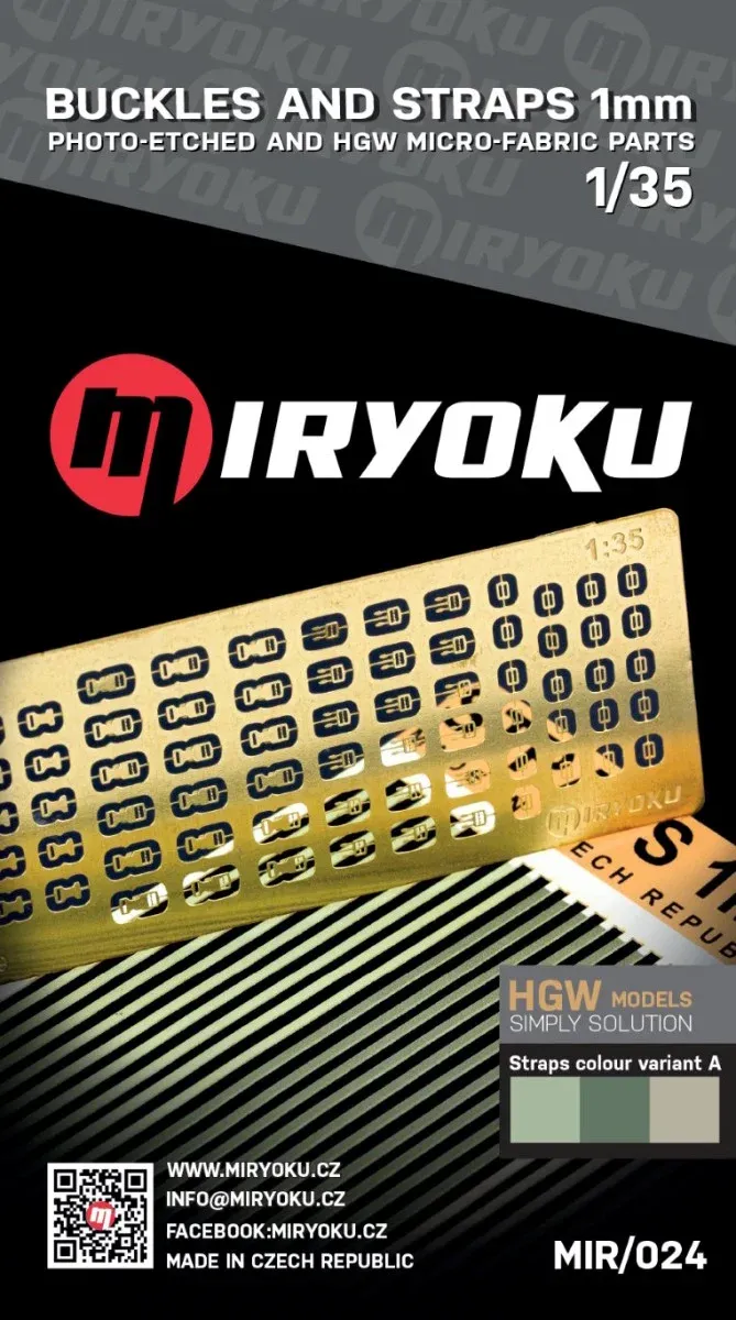 Sada Miryoku MIR-024 přezky a popruhy 1 mm varianta A v měřítku 1/35 s fotoleptem