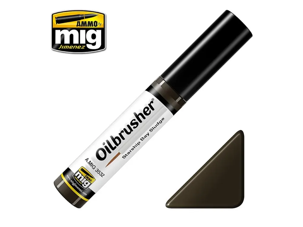 Lahvička olejové barvy AMMO Mig Oilbrusher A.MIG-3532 Starship Bay Sludge 10 ml s aplikátorem
