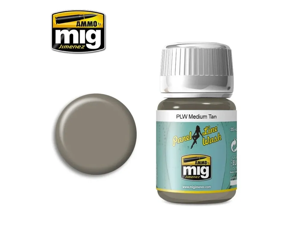 Lahvička AMMO Mig A.MIG-1606 PLW Panel Line Wash Medium Tan 35 ml