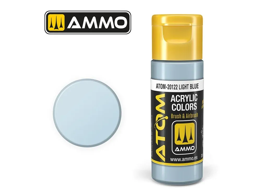 Lahvička akrylové barvy AMMO Mig ATOM COLOR 20122 světle modrá 20 ml