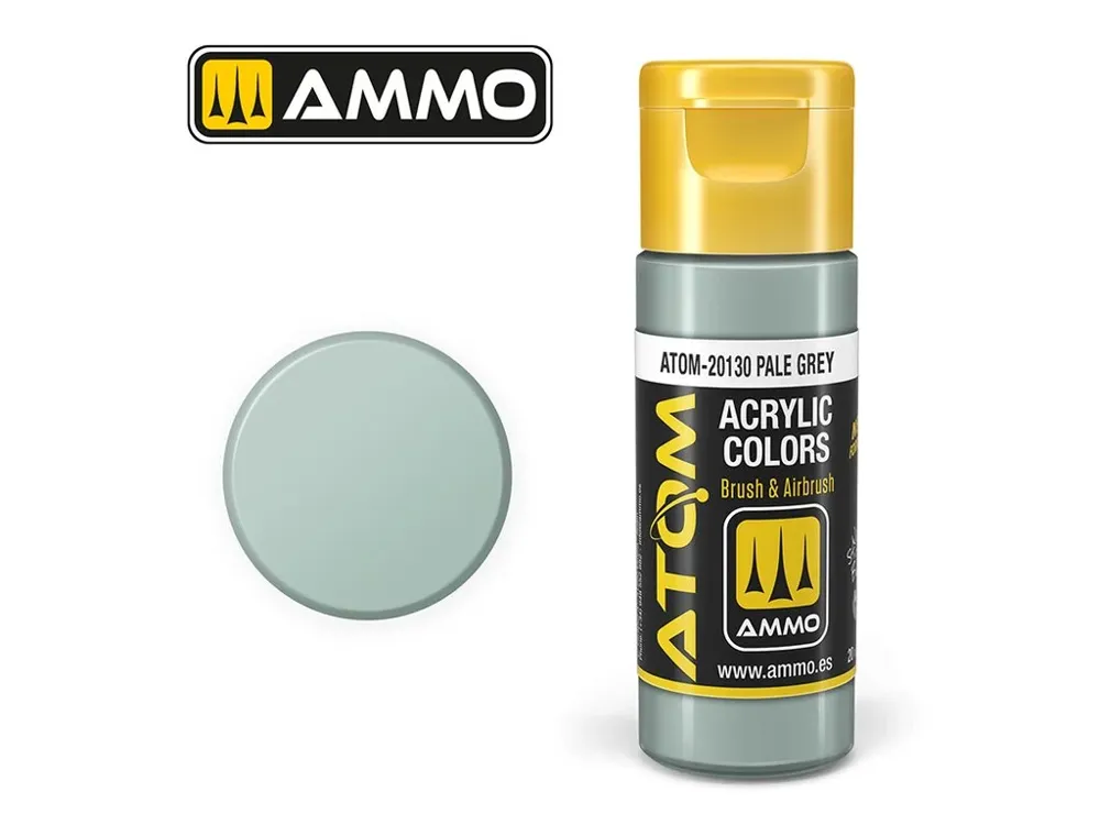 Lahvička akrylové barvy AMMO Mig ATOM COLOR 20130 světle šedá Pale Grey 20 ml