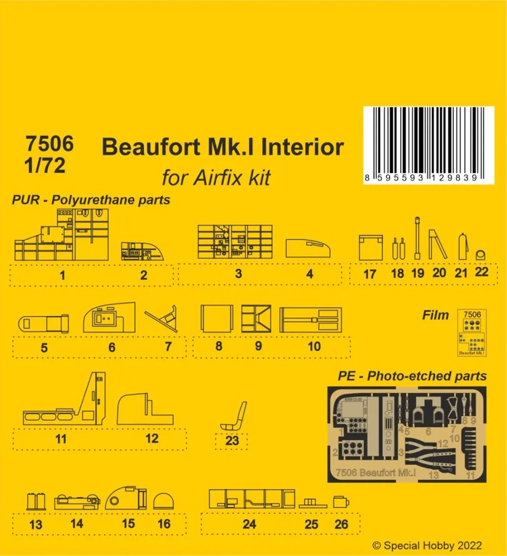 Resinová sada CMK 7506 Beaufort Mk.I interiér pro stavebnici Airfix v měřítku 1/72