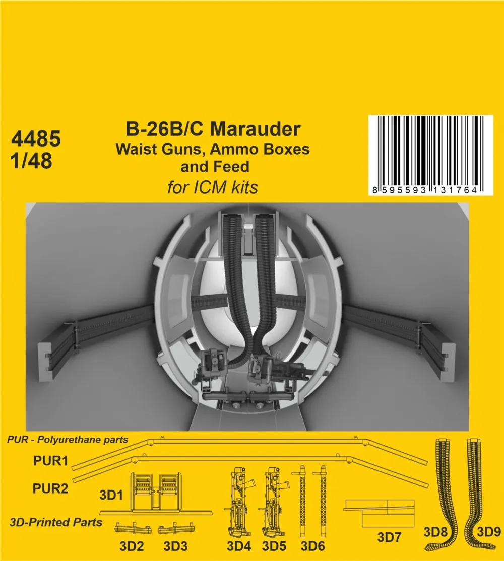 Resinové 3D tištěné díly CMK 4485 boční kulomety B-26B/C Marauder v měřítku 1/48