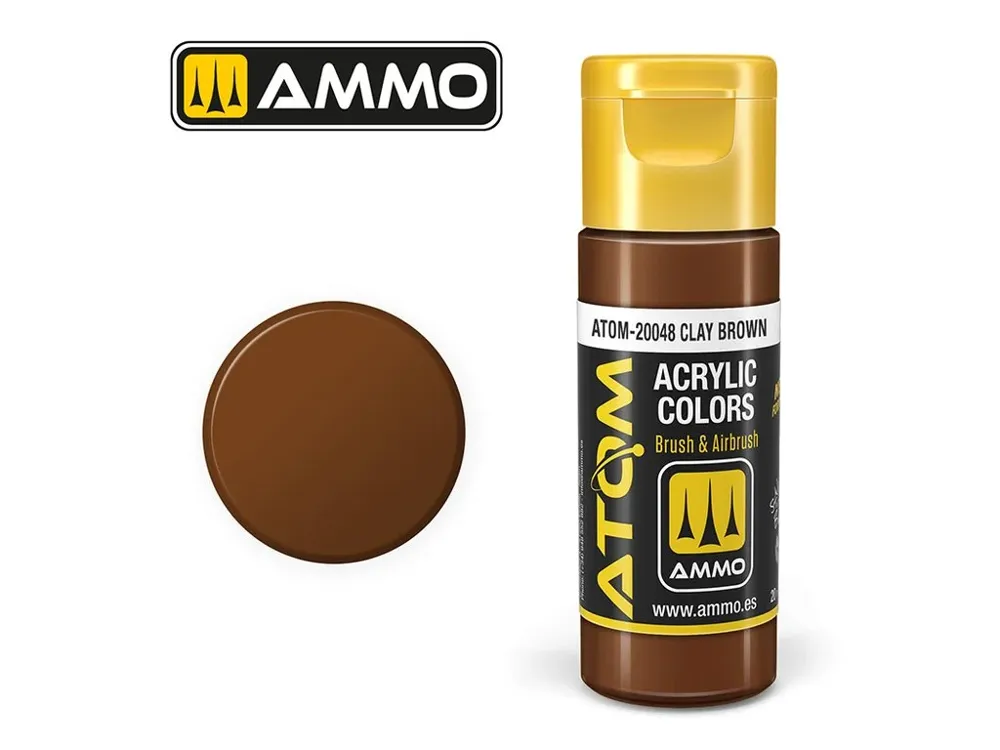 Lahvička akrylové barvy AMMO Mig ATOM Color ATOM-20048 hnědá hlína Clay Brown 20 ml